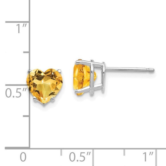 14k White Gold 7mm Heart Citrine (November Birthstone) Earrings 8 mm x 7 mm - Picture 4 of 4